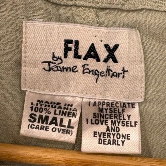 FLAX Linen Midi Dress Sage Green Button Front Pockets Size Small Lagenlook Boho - Picture 4 of 6